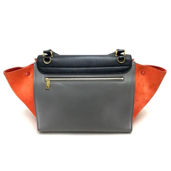 CELINE 2WAYHand Bag Trapeze Shoulder bag Gray x Black x Orange - Picture 7 of 12